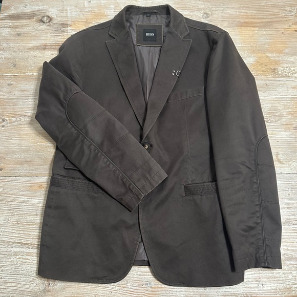 Hugo BOSS Men's Brown Sport Coat Cotton 40R Elbow Panel Two Button Double Vented